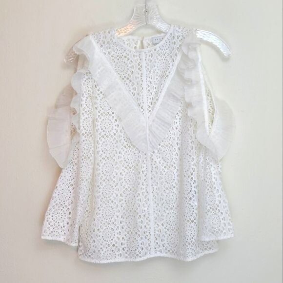 Sandro Paris crocheted medallion ruffle trim top - Picture 1 of 14